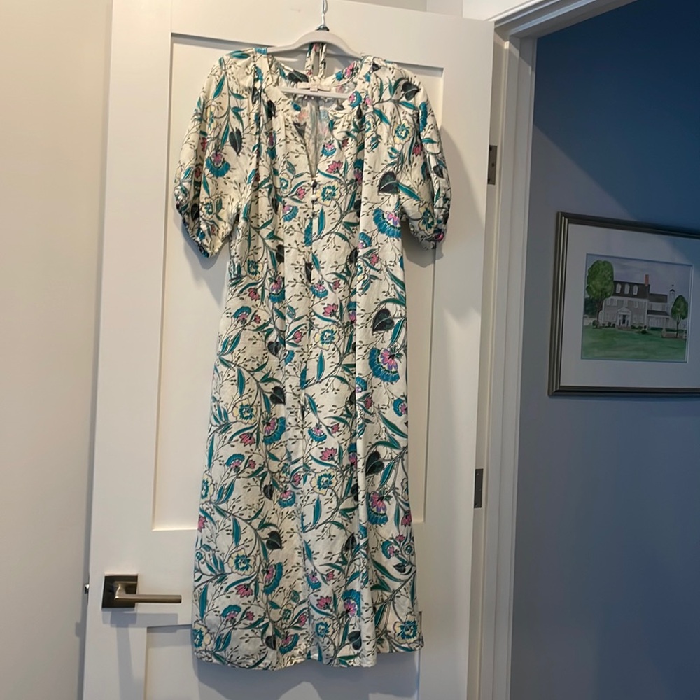 LOFT Floral Midi Dress - Cream, Blue, Pink
